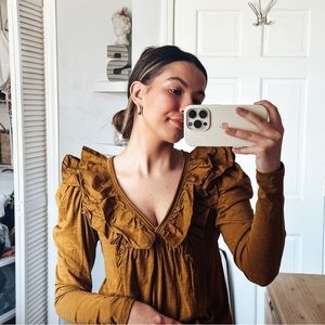 Anthropologie Ruffled V-Neck Top